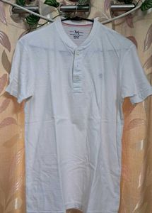 👕Men's White Striped Henley T-Shirt