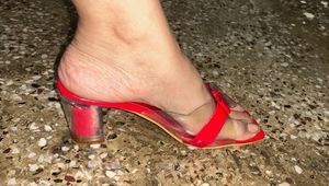 Red Block Heel Clear Strap Sandal