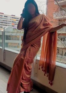 Elegant Peach Saree with Tassels