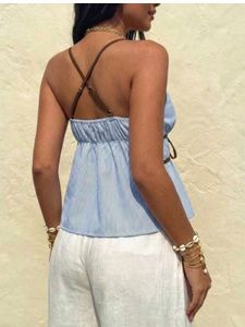 Light Blue Striped Halter Top
