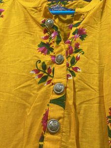 Gulmohar Jaipur XXL Sized Anarkali Style Kurti Yellow Color