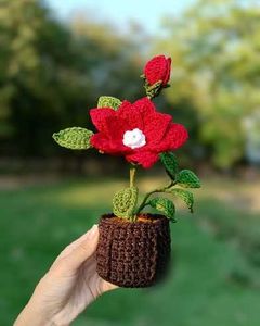Crocheted Red Flower Potted Plant