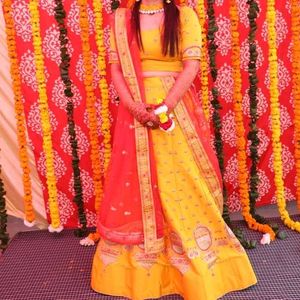 Vibrant Yellow & Red Lehenga Choli Set