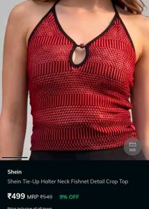Shein Tie-Up Halter Neck Fishnet Detail Crop Top