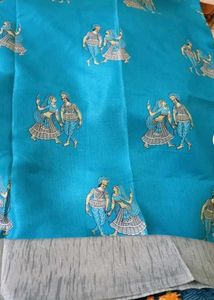 Women Khadi Silk Designer Saree Blue And Grey