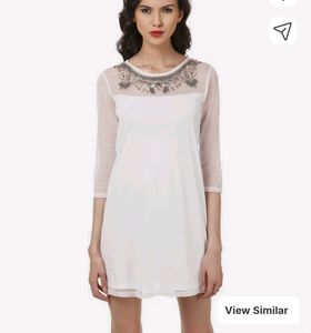 Sheer Sleeve Embellished Neck Dress