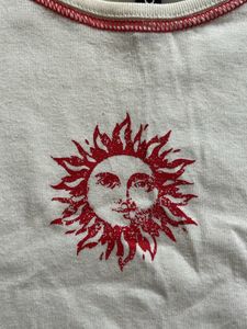 White Crop Top Sun Print