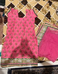 Plus size Pink Kurta with Net Dupatta