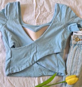 Baby Blue Cropped Padded Top