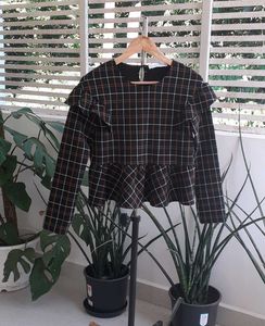 ZARA Plaid Ruffle Peplum Top