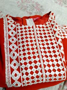 Designer Red Kurta Set with White Embellishments