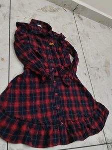 Red Plaid Button-Up Shirt with "Rainbow" Detail