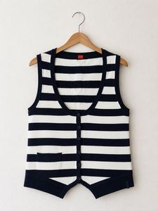 Striped Sleeveless Button-Up Vest