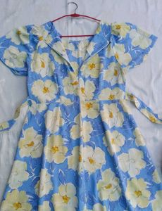 Blue Floral Print Midi Dress
