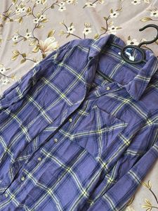 Purple Plaid Button-Up oversized baggy Shirt