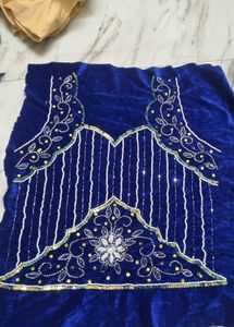 Royal Blue Embellished Velvet Blouse Piece