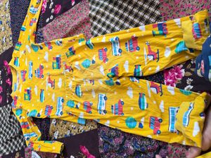 Cute Yellow Vehicle Print Pajama Set