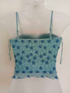Blue Lace Floral Crop Top