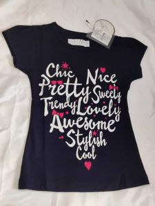 Girls Navy Blue Graphic T-Shirt