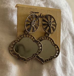 Oxidised Silver Mirror Statement Stud Earrings