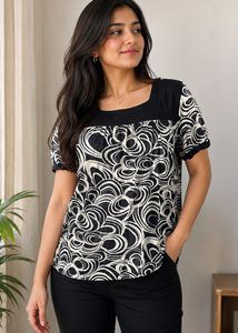 Monochrome Swirl Print Top