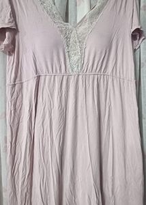 Comfortable Pink Nightgown with Lace Trim