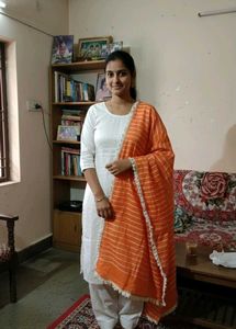 Orange Striped Dupatta