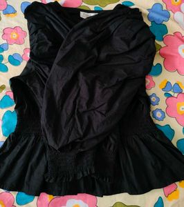 Chic Black Peplum Top with Puff Sleeves