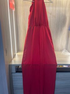 NEW ZARA Elegant Red Halter Neck Maxi Dress
