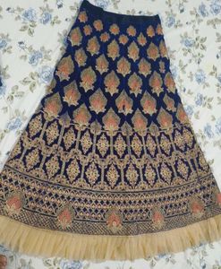 Blue Velvet Embroidered Lehenga Skirt