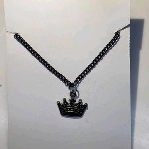 Goth Black Crown Pendant Necklace Handmade