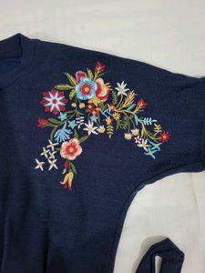 Navy Blue Embroidered Top