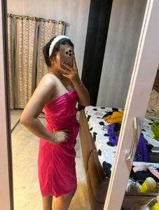 Stunning Pink Ruched Strapless Dress 32/34