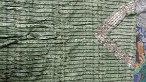 Green Striped Kaftan Kurta with Embellished Neck