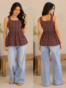 Maroon printed sleeveless short kurti