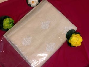 Elegant Beige Saree with White Embroidery