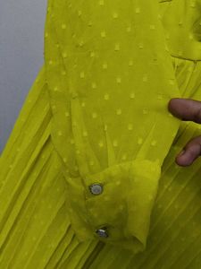Bright Yellow Embroidered fit and flared dress