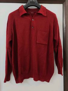 Men's Red Knit Polo Sweater
