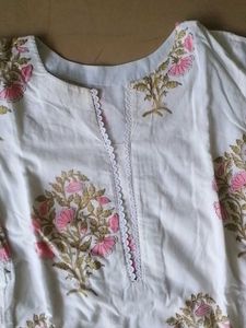 White Kurta with Pink Floral Print