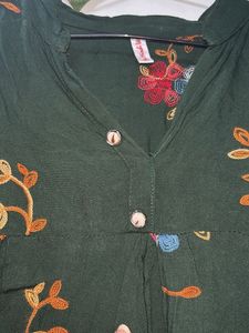 Embroidered Dark Green Peasant Blouse