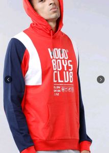locomotive Men Red&amp; Navy Blue Printed Hooded