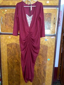 Elegant Ruched V-Neck Midi Dress XL/40 inches