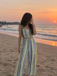 Striped Crop Top &amp; Pants Set