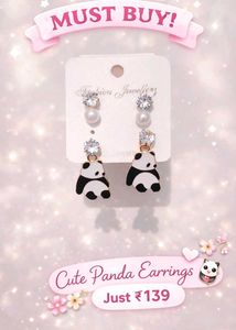 Cute Panda Stud Earrings 🤩 with attached 3 earrin