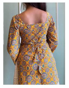 Yellow azrakh printed short kurti 💛