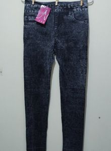 Ngal Dark Grey Denim Print Legging Jegging