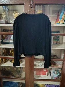 Elegant Black Textured Button-Up Top