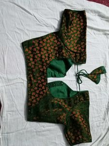Elegant Green Blouse with Orange golden
