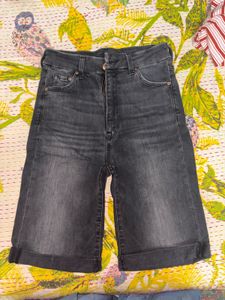 Knee length Dark Wash Denim Bermuda Shorts