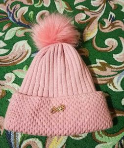 Pink Pom Beanie Cap